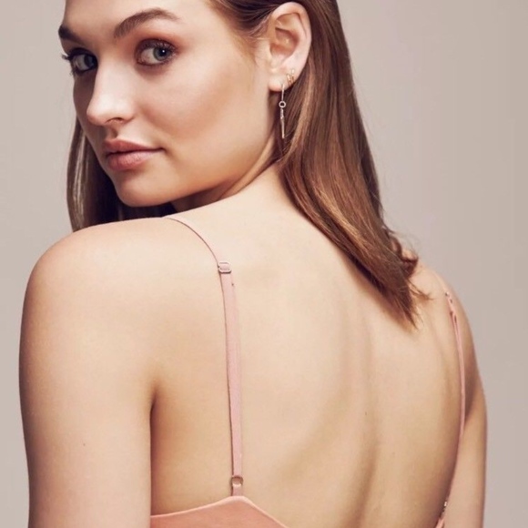 NEW Free People blush pink Soft Leather Square neck spaghetti strap solid - Picture 5 of 13